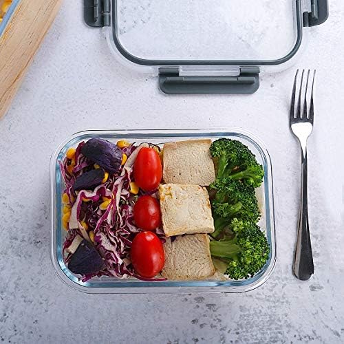 10 Pack,22 oz Glass Food Storage Containers with lids, Gray