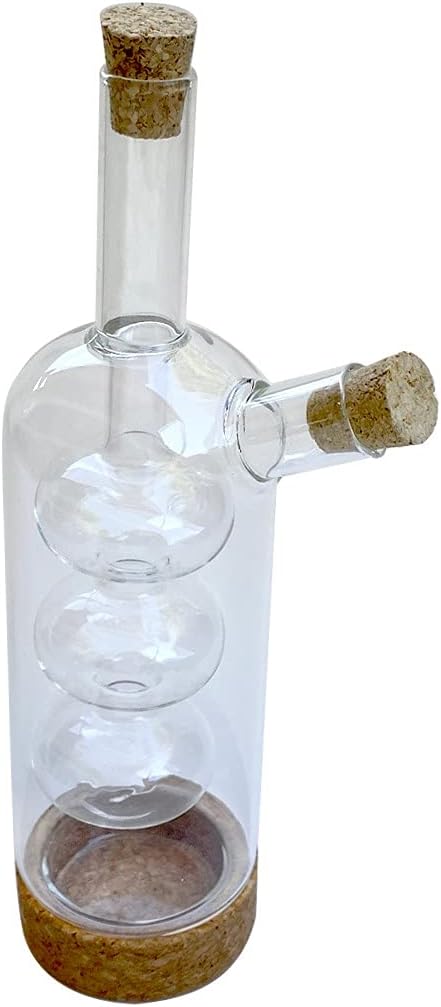 Lily's Home Triple Globe Olive Oil and Vinegar Dispenser - Glass Cruet with Cork Base, Nested Design for Separate Pouring, Kitchen Countertop & Dining Table Essential for Cooking Oil and Balsamic