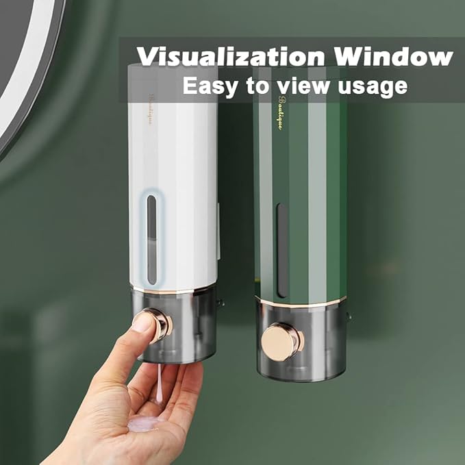 Liquid Soap Dispenser Wall Mount 450ml/15oz, Luxury Shower Hand Soap Dispenser, Self Adhesive Shampoo Dispenser with 3pcs Adhesives for Bathroom, Kitchen, White