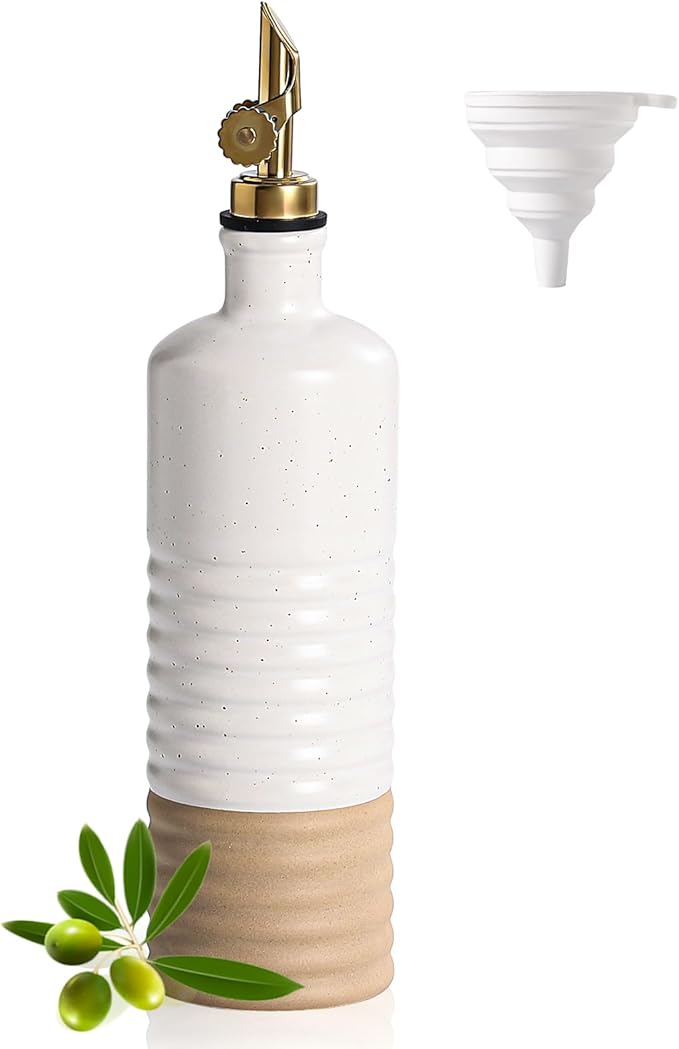 Frewinky 16.9oz Olive Oil Dispenser Bottle with Funnel, Ceramic Oil Dispenser for Kitchen, White Cooking Oil Dispenser for Storage Oil, Vinegar, Syrups & Other Liquids