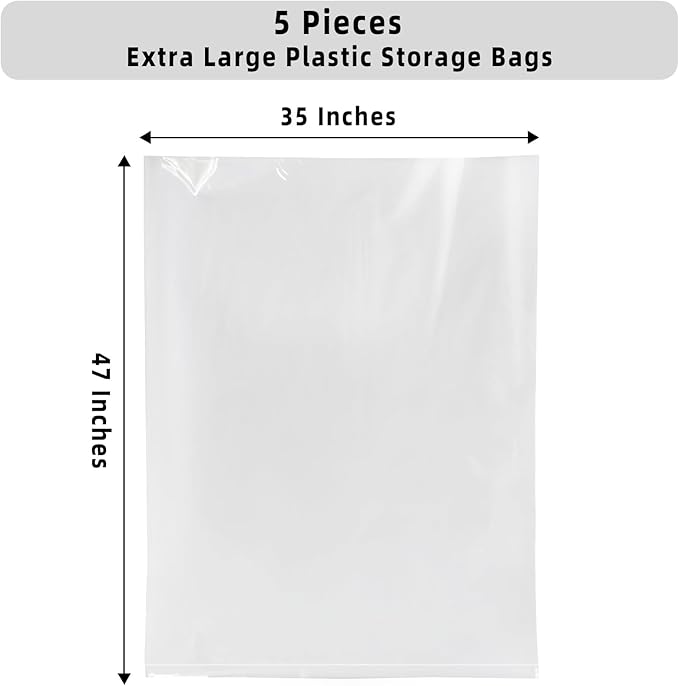 35x47 Inches Large Clear Plastic Storage Bags,Big Gaint Jumbo Huge Plastic Storage Bags for Blanket, Duvets, Pillows, Comforters and More 5 Pieces