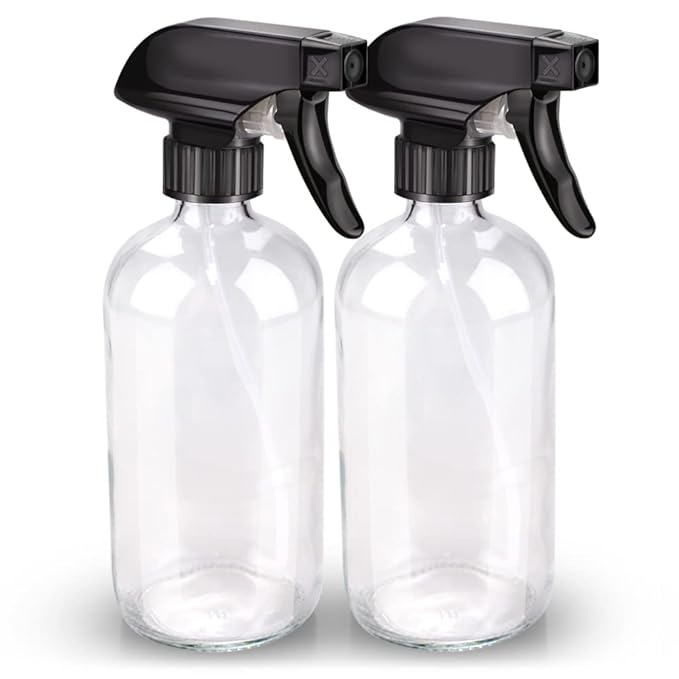 Bontip Glass Spray Bottle, Clear Glass Spray Bottle Set & Accessories Refillable for Plants Window Cleaners Aromatherapy Facial Hydration Watering Flowers Hair Care (2 Pack/16 oz) (Transparent)