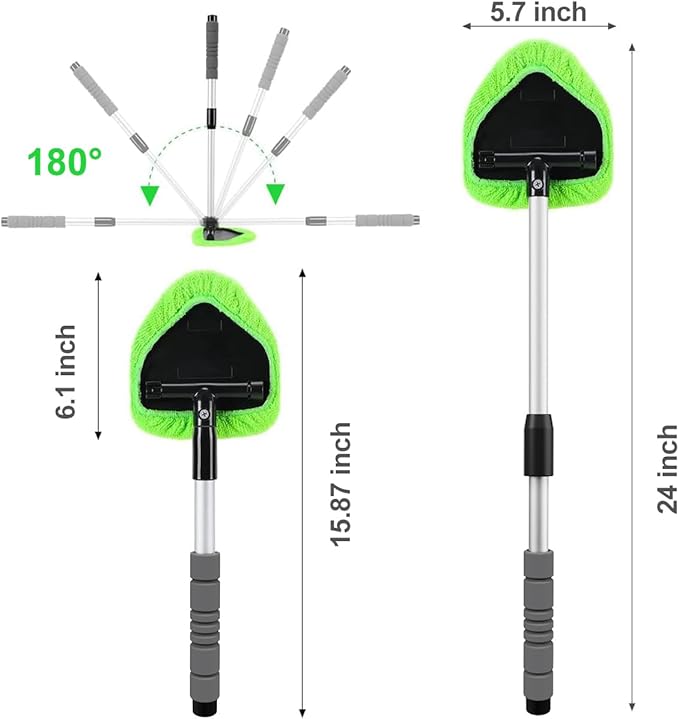 XINDELL 24-inch Windshield Cleaner Tool – Upgrade Large Head Car Interior&Exterior Window Cleaning Kit with Extendable Handle & 4 Microfiber Pads