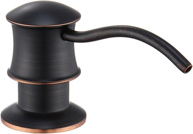 Built in Soap Dispenser for Kitchen Sink Countertop, Solid Brass Pump Head Long Spout with 10.2 Ounce PET Food Safe Material Lotion Bottle, Oil Rubber Bronze Finish