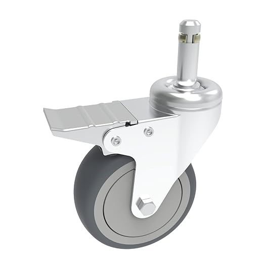 RILIDRI 3-Inch Swivel Stem Caster, 7/16-Inch Stem Diameter Rubber Wheel, Heavy Duty TPR Replacement Wheels for Rubbermaid Mop Bucket Cart Grill Casters - 4 Pack (2 Brakes 2 Swivel)