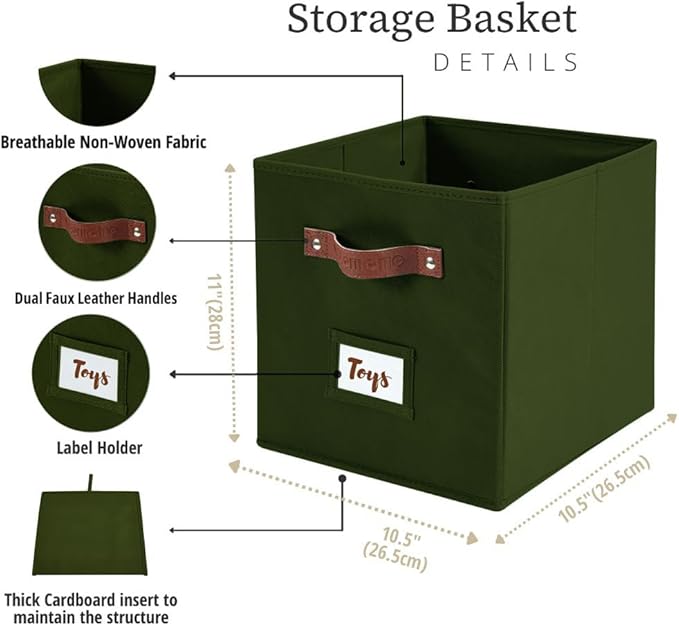 Storage Bins, Cube Storage Bin with Labels, Olive Green)