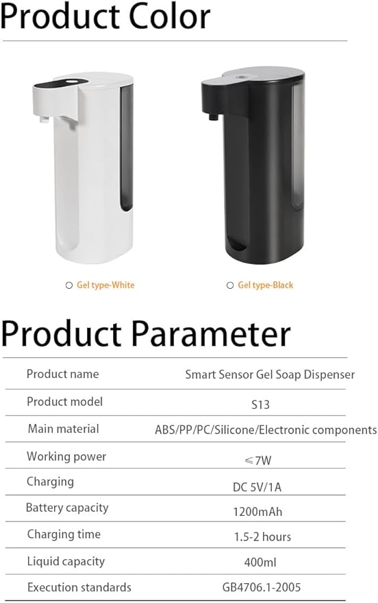Automatic Soap Dispenser Touchless Dish Soap Dispenser 13.5oz/400ml with Infrared Sensor Type-C Rechargeable Liquid Dispenser for Bathroom and Kitchen