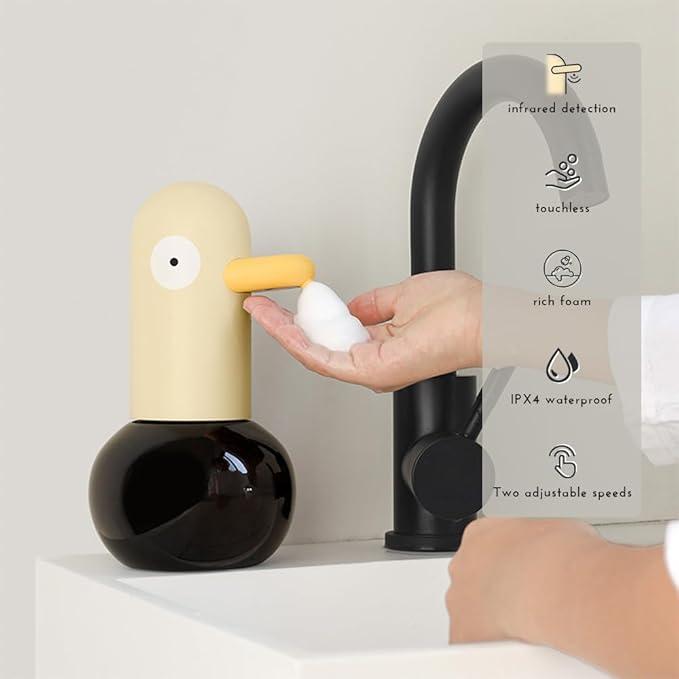 Yellow Duck Touchless Foaming Soap Dispenser - Automatic, Rechargeable, Touch Free for Kitchen, Bathroom, Restaurant, Office