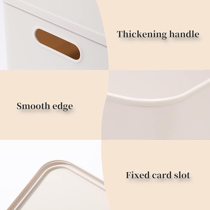 4 Piece Plastic Storage Baskets Boxes with Lids,11.8x8x9.8 Inch Stackable Organizing Bins with Handles,White Versatile Containers for Pantry,Bathroom,Closet Shelves Desktop (White, 4XL)