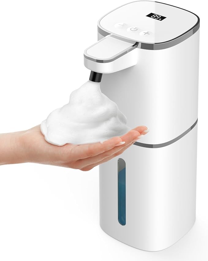 Luxspire Automatic Foaming Soap Dispenser, Touchless Foam Soap Dispenser, Rechargeabled 9 Adjustable Levels & IPX5 Waterproof Wall Mounted 420ml Soap Container for Bathroom, Kitchen and Hotel, White