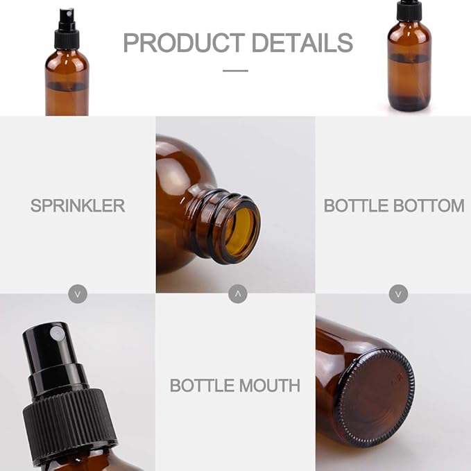 Wedama Spray Bottle, 4 oz Fine Mist Glass Spray Bottles, Little Refillable Liquid Containers for Watering Flowers Cleaning (16 Pack, Amber)
