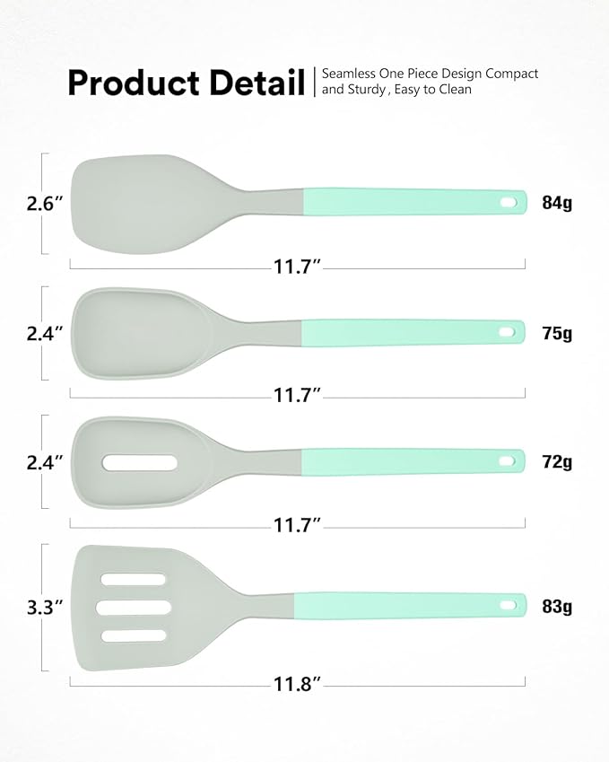 4Pcs Silicone Spatula Set, Food Grade Rubber Spatula, Two Color Upgrade Strong Handle with Ergonomic Grip, 600°F Heat Resistant Silicone Spatula Turner Spoon for Nonstick Cooking