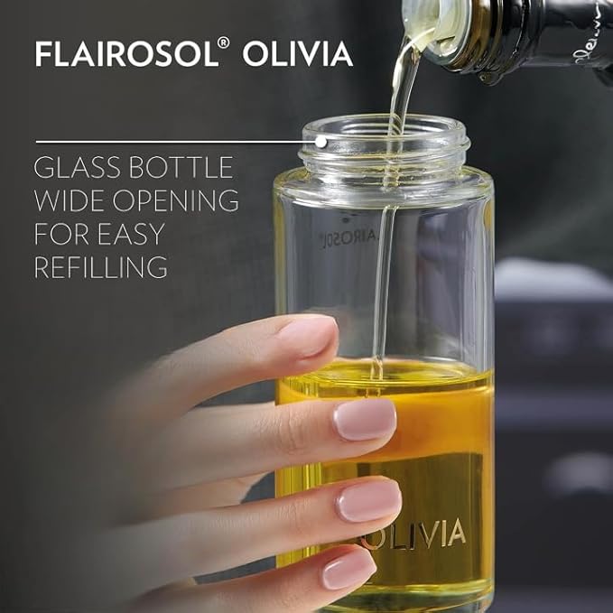 OLIVIA SIGNATURE Advanced Kitchen Oil Sprayer Technology, Fine Mist & Portion Control, Refillable Glass Olive Oil Cooking Spray Bottle for Air Fryer, Salad, BBQ, 130ml (Golden Leaves)