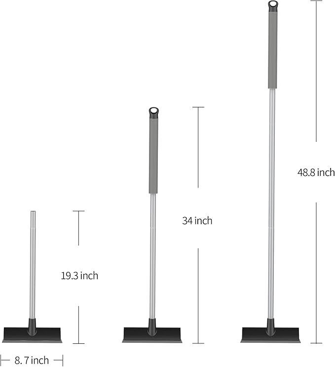 MR.SIGA Floor Scrub Brush with Long Handle, 2 in 1 Scrubber and Squeegee for Cleaning Bathroom, Patio, Garage, Wall, Tile with Stiff Bristles
