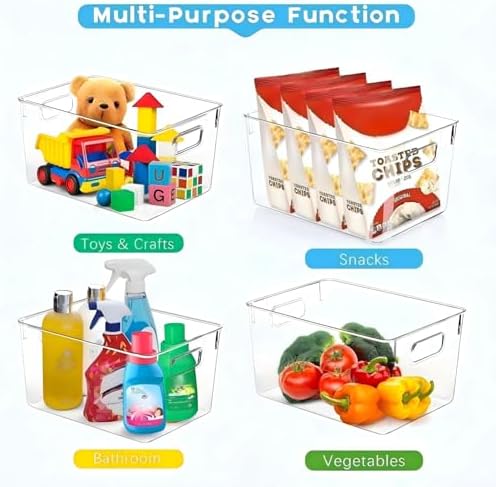 Set of 8 Clear Plastic Storage Bins, 4 Large and 4 Small Stackable Storage Containers for Pantry Organization and Kitchen Storage Bins,Home Edit and Cabinet Organizers