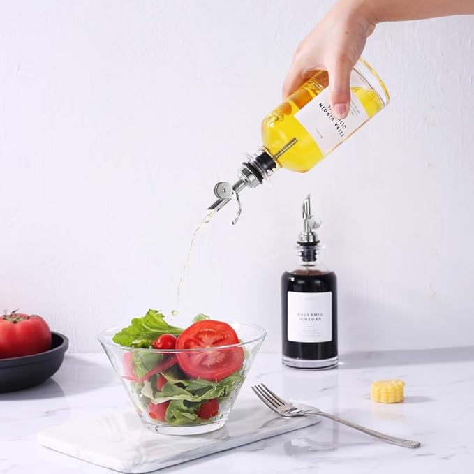 Molimoli Olive Oil Dispenser Bottle for Kitchen, Oil Dispenser w. Weighted Pourer, Glass Bottle Dispenser for Kitchen, Olive Oil Cruet, Glass Olive Oil Bottle | 350ml, Set of 4