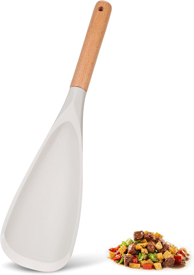 Cooking Spoon Set for Non-Stick Cookware - Wooden Handle & Multifunction Cooking Spoon Spatula, Heat-Resistant Kitchen Utensils for Stirring, Mixing, Serving (1, WHITE)