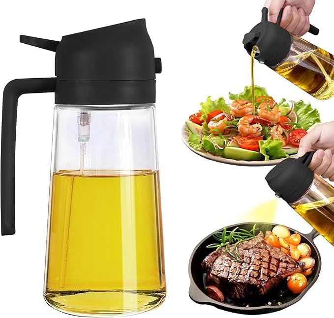 Oil Sprayer for Cooking – 16oz Glass Bottle with Fine Mist Nozzle – Ideal for Olive Oil, Air Fryers, Salads, Grilling, and Baking (Black)