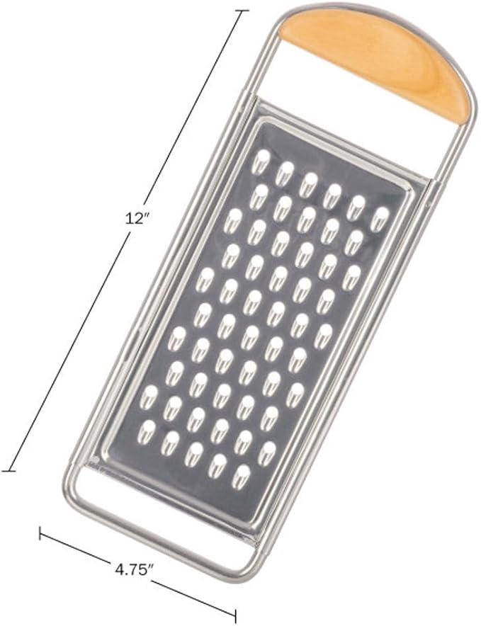 Cheese Grater Handheld - Stainless Steel Flat Food Grater with Cherrywood Handle - Coarse Shredder Kitchen for Medium-Hard Cheese and Vegetables - Italian Made Kitchen Gadgets by Kings County Tools