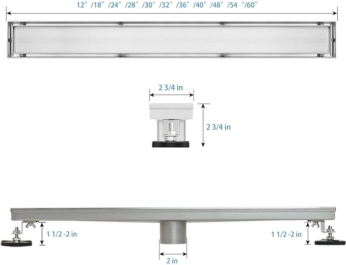 SaniteModar Linear Shower Drain, Linear Drain 60 inch with 2 in 1 Tile Insert & Flat Panels