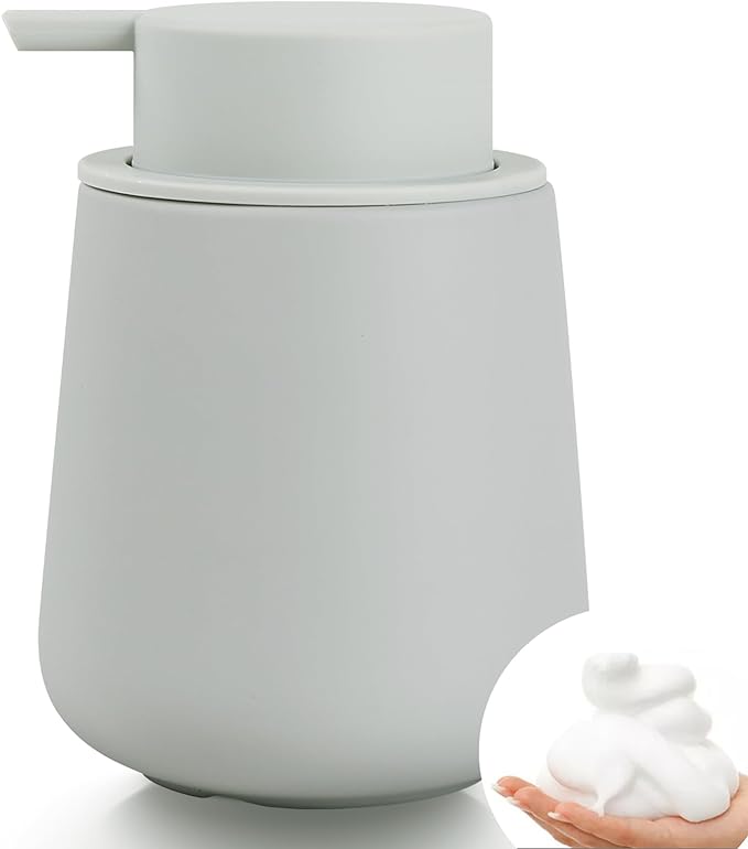 Bosilunlife Foaming Soap Dispenser - Beige Grey Ceramic Soap Dispenser Foam Pump 12oz Refillable Liquid Hand Wash Dispenser for Bathroom Dish Soap Bottle Pump for Kitchen (Rubber Paint)