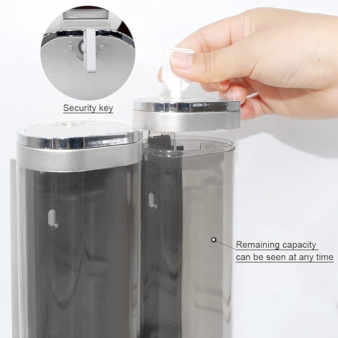 2-Chamber Soap Dispensers Wall Mount,400ml Bathroom Shower Pump Dispenser,Press Manually Lotion Shower Soap Dispenser Usefor Home,Bath,Kitchen,Hotels,Restaurants(Silver)