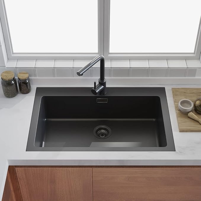 BOTEMY B9173 Kitchen Sink Drain Assembly 3-1/2 inch with Removable Sink Strainer Basket/Stopper 304 Stainless Steel (Matte Black)