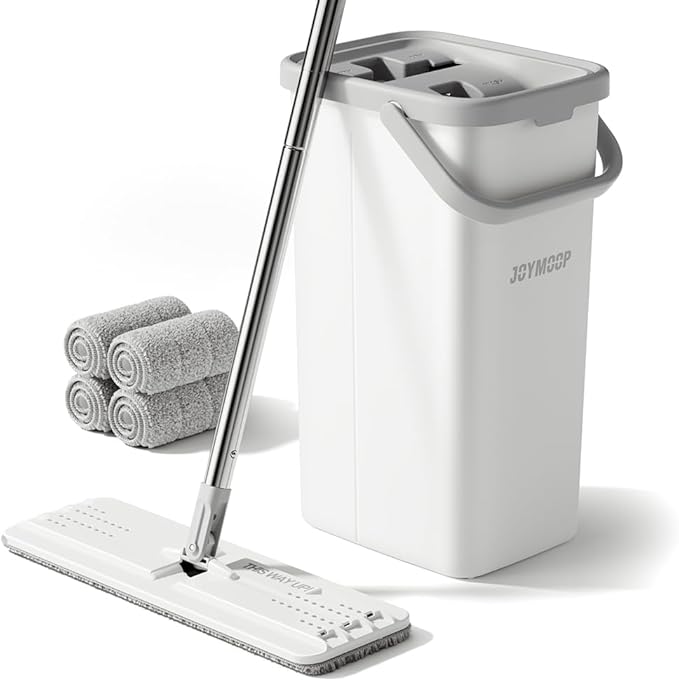 JOYMOOP Mop and Bucket Set, Dust Mops for Floor Cleaning, Wall Mop with 4 Microfiber Mop Head Replacement