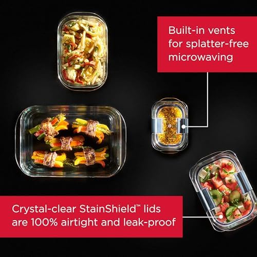 Brilliance Glass Food Storage Containers, Assorted Sizes, Set of 9, BPA-Free, Leak-Proof, Clear