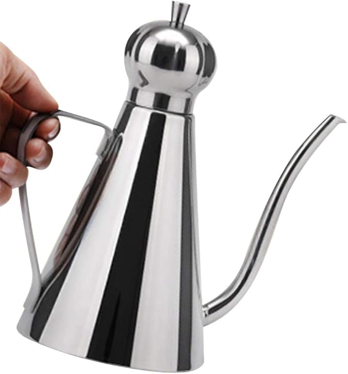 Stainless Steel Oil Bottle with Long Spout & Handle - Leakproof Olive Oil Dispenser, 350ml Kitchen Pouring Pot for Vinegar/Soy Sauce