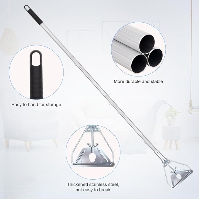 BeiLan Mop Handle Commercial Heavy Duty - 57 Inch Industrial Metal Clamp Mop Stick Replacement for Floor Cleaning - Professional Mops Head Replacement Holder
