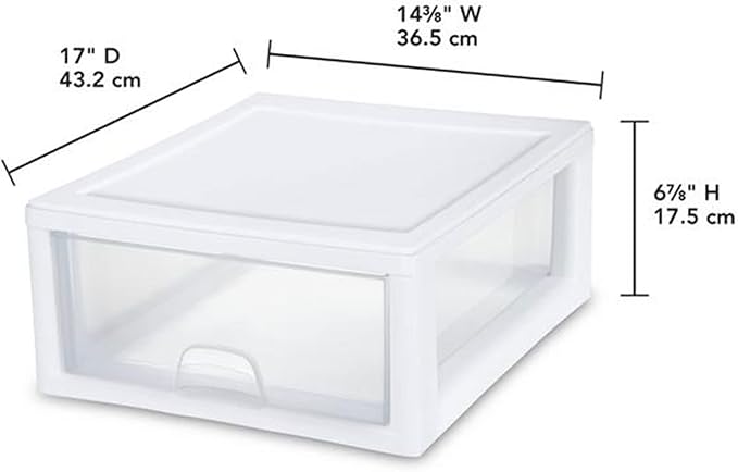 6-Pack 16 Quart Stacking Drawer, Clear Storage Closet Organizer, White Frame