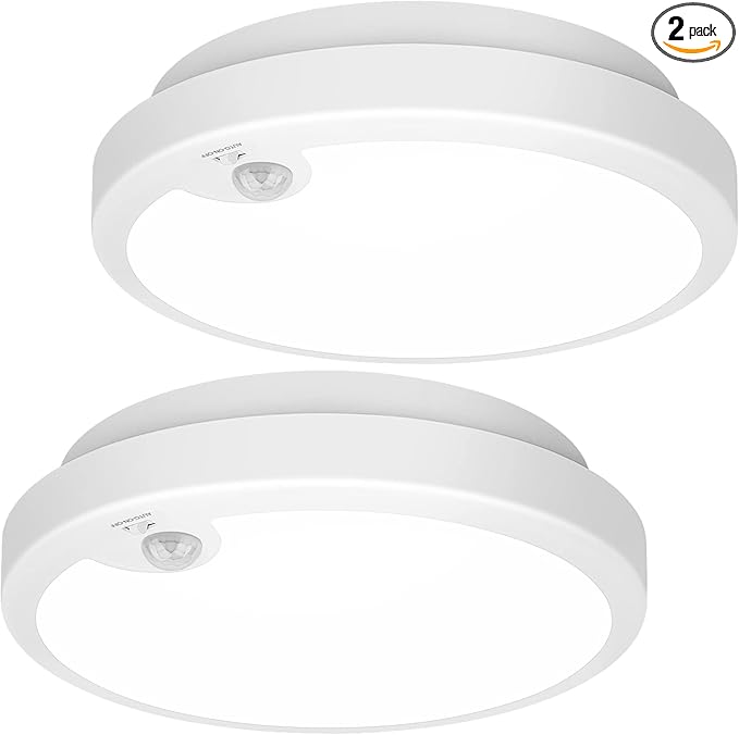 2-Pack Battery Operated Motion Sensor LED Ceiling Light, 7.2inch Flush Mount Light Fixture 6000K, Wireless Motion Activated Ceiling Lamp in 400LM for Closet Pantry Laundry Stair(Battery Not Included)