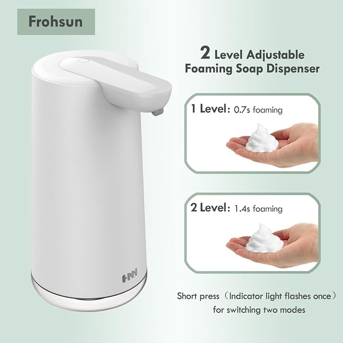 Automatic Foaming Soap Dispenser, 2-Level Adjustable Foam, USB Rechargeable, Touchless Hand & Dish Soap Dispenser for Bathroom, Kitchen, Hotel, Restaurant (White)