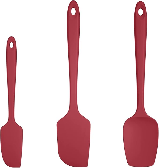 U-Taste Silicone Spatula Set: 600ºF High Heat Resistant, Seamless Food Grade Flexible Rubber Kitchen Cooking Mixing Baking Scraper for Nonstick Cookware Set of 3 (Red)