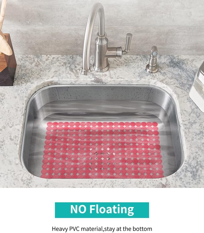 Bligli 2-Pack Kitchen Sink Mat: PVC Eco-Friendly Adjustable Sink Protector | Sink liner Pad | Dish Drying Mats, Easy to Clean & DIY Cut | 15.7 x 11.8 inch (Red)