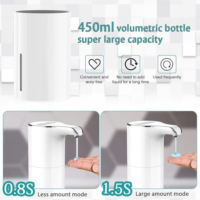 Soap Dispenser Automatic - Touchless USB Rechargeable Electric Liquid Soap Dispenser Waterproof Adjustable Volume 450Ml, White