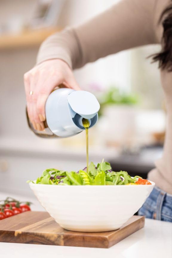 Zuutii Olive Oil Dispenser Bottle - Drip Free Spout Glass Container for Kitchen, Cooking, Vinegar, Soy Sauce - Light Blue