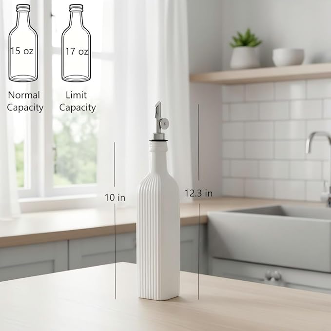Ceramic Olive Oil Bottle and Vinegar Dispenser - 17 oz White (Cream White, 17 oz)