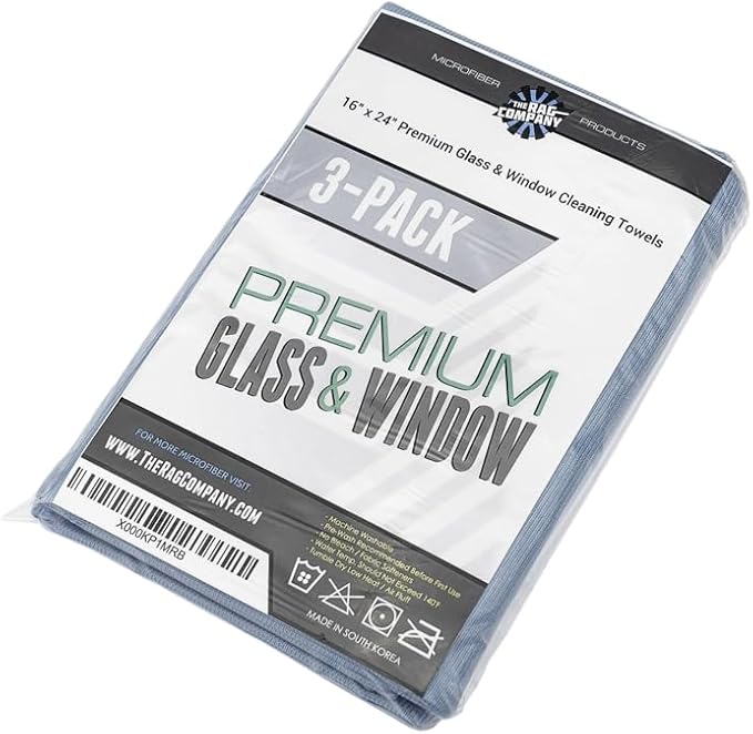 The Rag Company - Premium Window, Glass, Mirror & Chrome Detailing Towels - Professional Korean 70/30 Microfiber Blend, Lint-Free, Streak-Free, 350gsm