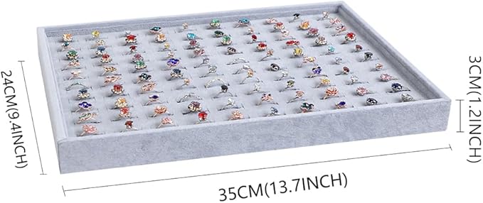 Wudygirl 100 Slots Ring Organizer Tray Velvet Ring Holder Jewelry Display Drawer Insert Jewelry Storage Tray (Gray)