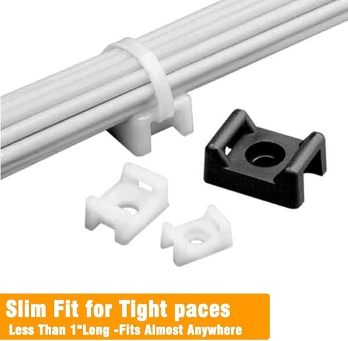 Cable Zip Tie Mounts Kit-100 Pcs Cable Zip Tie Saddle Type Mounts Base with 100 Pcs 8" Cable Ties and 100 Pcs Tapping Screw, Wire Cable Clips Organizer Holders Clamps