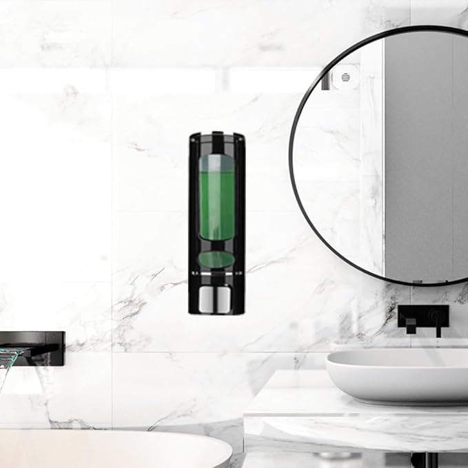 Single Wall Mounted Hand Soap Dispenser, 13.5oz/400ml Black Shower Pump, Clear Refillable Liquid Lotion Soap Dispenser, Gel Container Shower Pump Dispenser and Organizer for Bathroom Kitchen