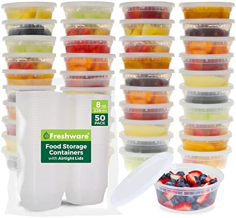 Food Storage Containers with Lids 8 oz [50 Set] Deli Containers
