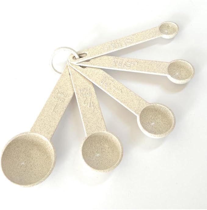 10 pcs Wheat Straw Measuring Cups and Spoons Set, Made of Natural Wheat Straw Fiber and Food Grade PP Material, BPA Free, Stackable, Microwave, Freezer and Dishwasher Safe, Cream Color