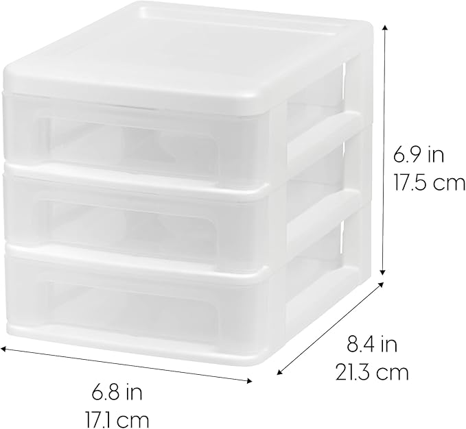 IRIS USA Plastic Stacking Desk Top 3-Drawer Storage Organizer, 2-Pack