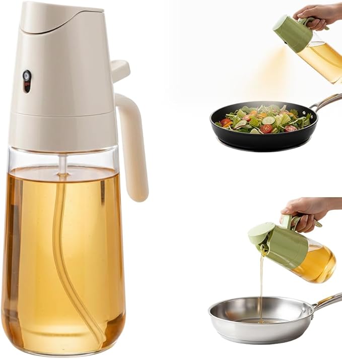 Drkicsy 2 in 1 Glass Oil Sprayer & Dispenser, Olive Oil Dispenser Bottle Spray and Pour, Oil Spray Bottle for Cooking, Olive Oil Dispenser for Kitchen Air Fryer, Salad, Frying, BBQ (White, 500 ML)