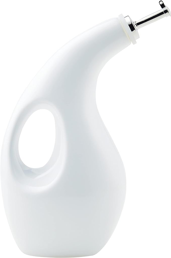 Rachael Ray Ceramic EVOO Oil and Vinegar Dispensing Bottle with Spout, 24 Ounce, White