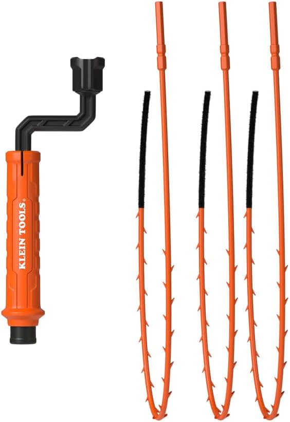 Klein Tools 53020 Drain Snake Auger Hair Clog Removal Tool, 3-Pack, Hair Clog Remover, Quick Release Collar for Hands-Free Disposal, 18-Inch Reach