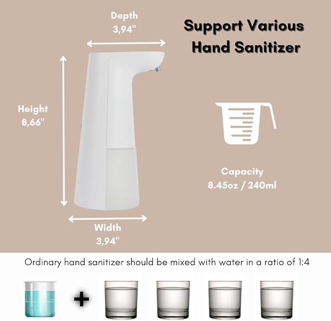 Touchless Automatic Foaming Soap Pump Dispenser Sensor Liquid Soap Dispenser Hand Sanitizer Automatic Foaming Soap Dispenser Hand Free Automatic Kitchen Dispenser Battery Operated 8.45 fl oz.